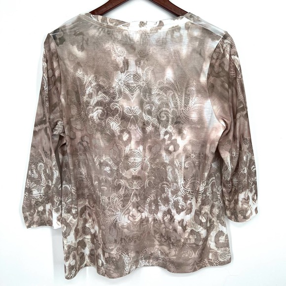 Chicos Size 2 LARGE Embellished Blouse Shirt Top 3/4 Sleeve Business Floral - Picture 7 of 7